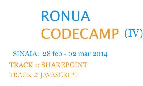 RONUA organizează Sharepoint, JavaScript & Tools for .Net Developers Codecamp, 28 februarie - 2 martie 2014, Sinaia