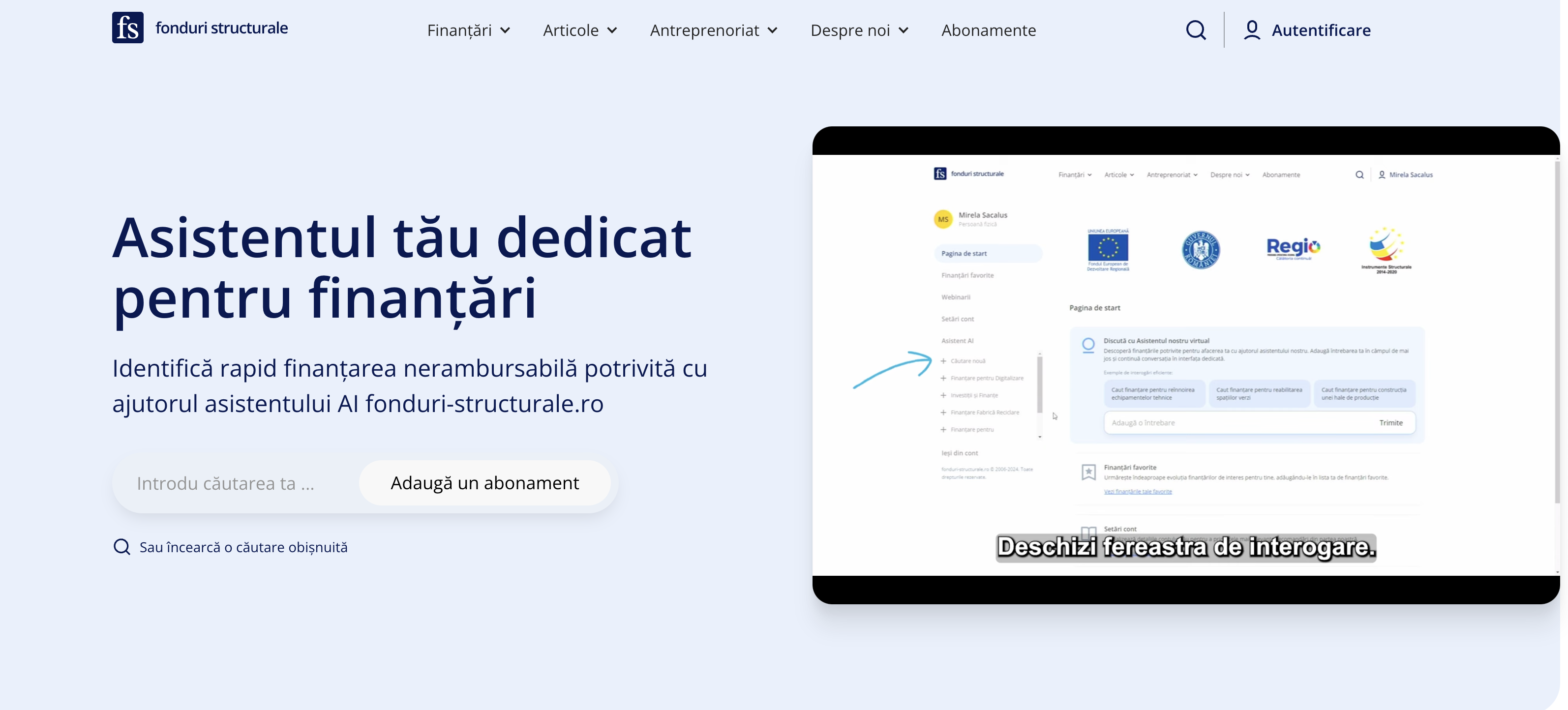 Asistent AI pentru finantari nerambursabile
