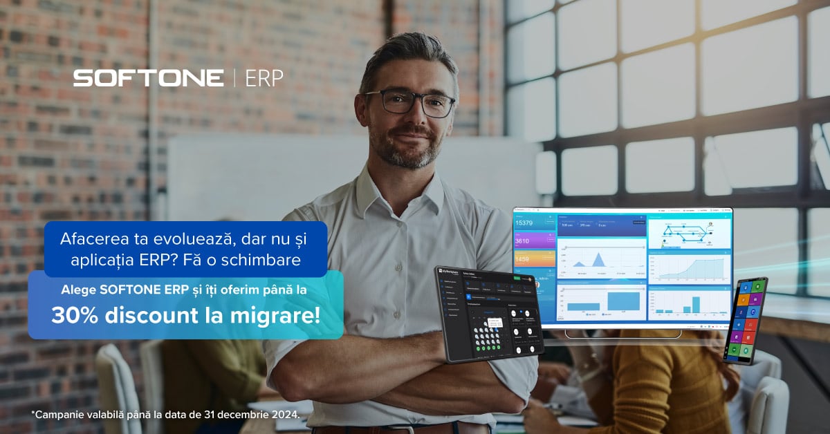 SOFTONE oferă companiilor din România un discount de până la 30% pentru migrarea către soluția SOFTONE ERP