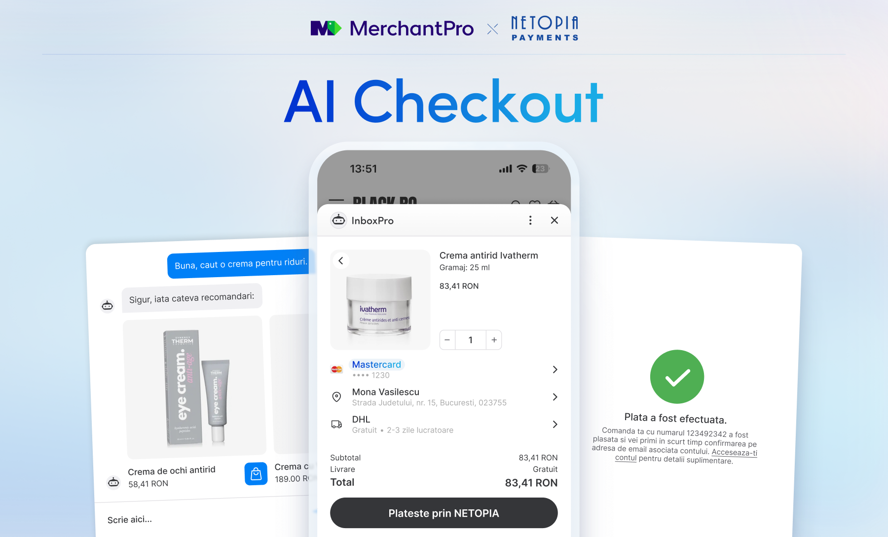 MerchantPro și NETOPIA Payments lansează AI Checkout cu One Click Payment. eCommerce-ul local intră în era plăților agentice.