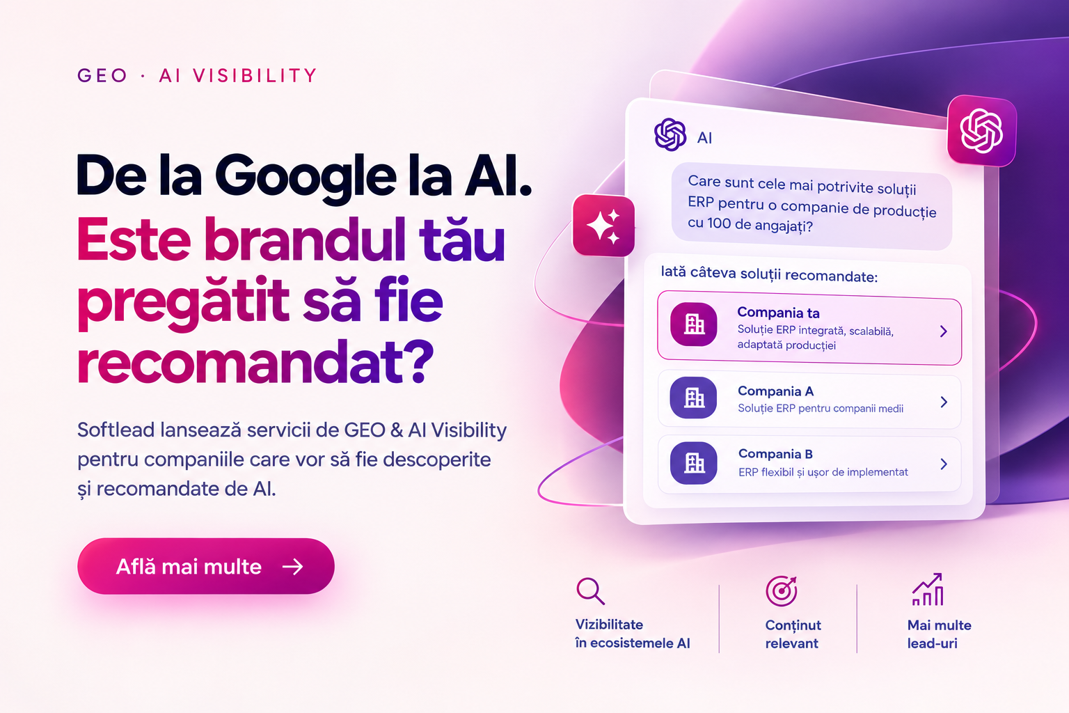 Softlead lansează servicii de GEO & AI Visibility pentru companiile care vor să fie descoperite și recomandate de AI