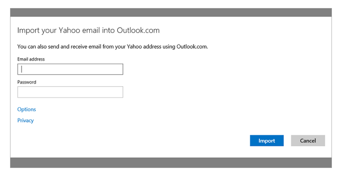 Outlook permite importul e-mail-urilor de la Yahoo